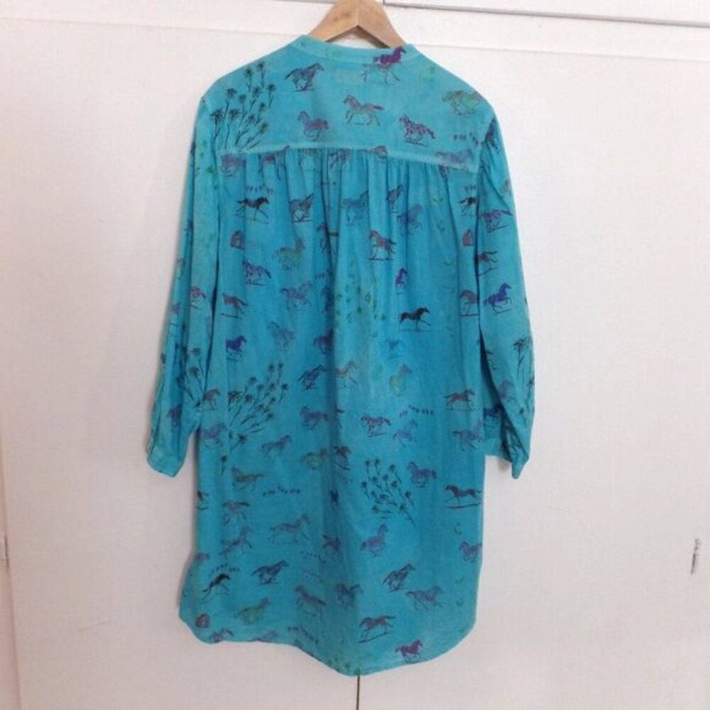 MOTHER The New To Town Horse Anthropologie Turquoise Shirt Tunic Dress - Picture 3 of 8